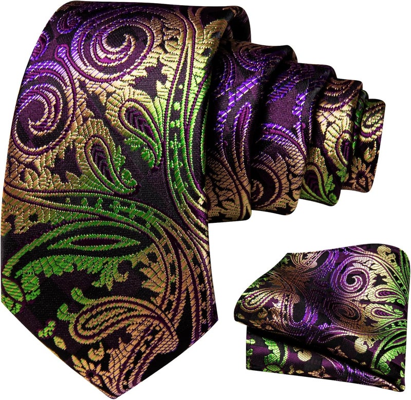 Barry.Wang Store Boy's Necktie Regular Silk Woven Stripe Solid Tie Pocket Square - Image 1